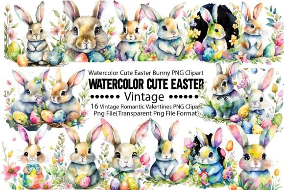 Download Watercolor Cute Easter Bunny PNG Bundle - Cute easter bunny Collection
