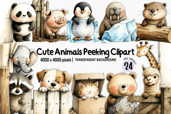 Download Cute Animals Peeking Clipart Bundle PNG - Animal Collection
