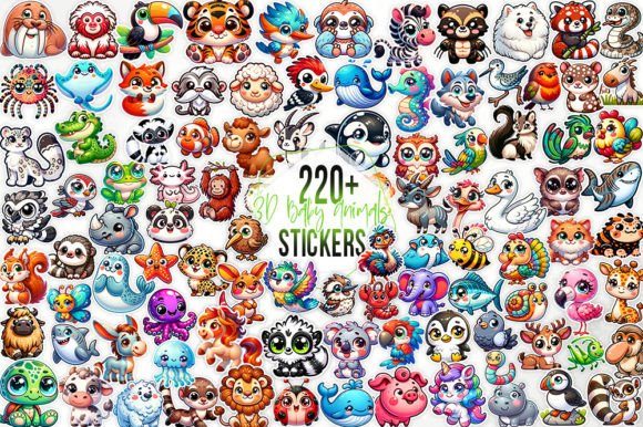 Download 220+ 3D Cute Animals Stickers Bundle - Animal Collection